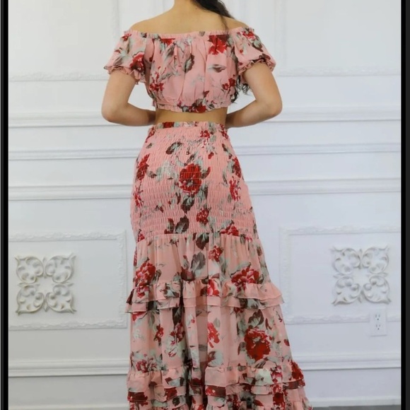 Pink Ruffled Maxi Skirt Set for Cocktail - Picture 3 of 3